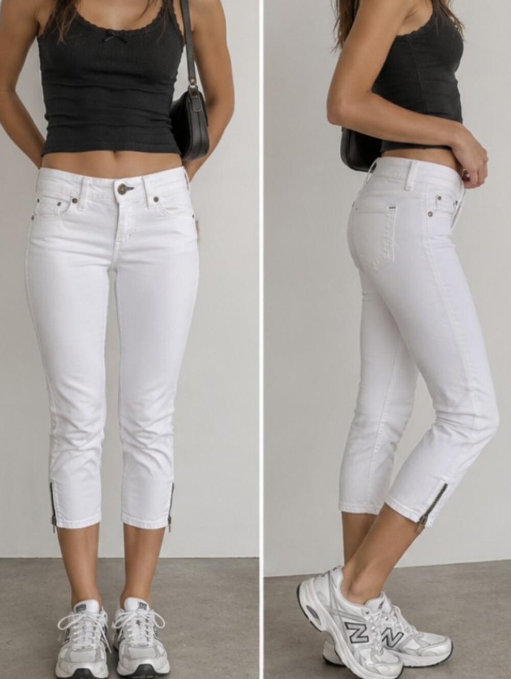 Rich & Skinny Size 24 Ankle-Zip Stretch Jeans Capri White Y2K Zipper Calf